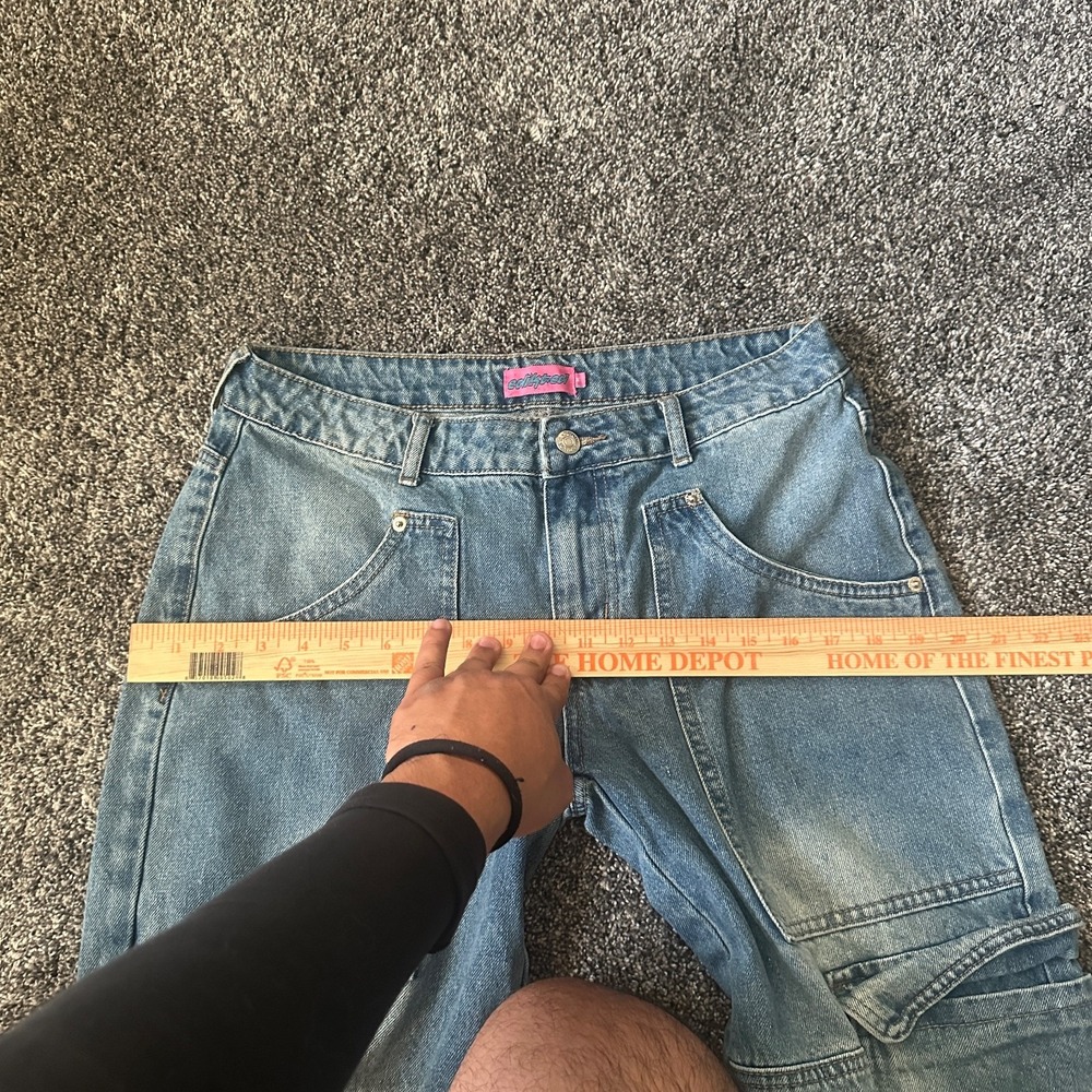 Edikted Denim Cargo Jeans Womens Medium Blue‎ Wide Leg Utility Pockets Y2K 2000s - Picture 12 of 16